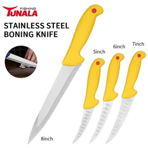 Wholesale Stainless Steel Blade Sharp Fish Cutting Knife Yellow Solid Grip Handle Fishing Fillet Knife Set