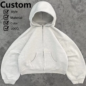 Sweat à capuche épais pour homme, 100% coton, de haute qualité, avec fermeture éclair intégrale, coupe ample carrée, couleur unie, personnalisable avec logo, modèle vierge - Product Image 1