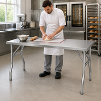 Table de travail pliante double couche en acier inoxydable pour cuisine professionnelle, avec revêtement autonettoyant, résistante à la corrosion, portable pour la préparation