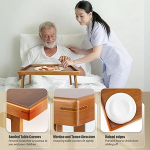 Plateau de lit en bambou <span class=keywords><strong>avec</strong></span> barre de support et pieds pliables, plateau de repas pour lit et canapé, pour manger et poser ordinateur portable, plateau TV - Product Image 4
