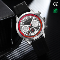Jam Tangan Kasual Pria Kuarsa Chronograph Tachymeter Dial Penunjuk Tali Silikon Casing Aloi Tahan Air Kalender Timer S9865G