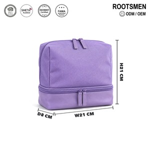 กระเป๋าเครื่องสำอางสองชั้น สีลาเวนเดอร์ ผ้าไนลอน ขนาด 21x8x21 ซม. ช่องใส่ของด้านล่าง ซิปคู่ กระเป๋าเดินทางสำหรับใส่ของใช้ในห้องน้ำ รับทำโลโก้ตามสั่ง OEM ODM MOQ ต่ำ - Product Image 1