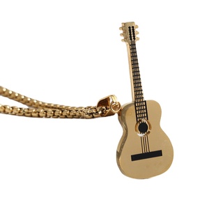 Pendentif guitare en acier inoxydable Hip Hop sur chaîne à maillons, collier en acier titane tendance pour <span class=keywords><strong>rap</strong></span> de rue, idée cadeau - Product Image 1