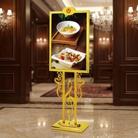 Penyangga Papan Tanda Lantai Modern Warna Emas dari Baja Anti Karat, Rak Display Menu, Penyangga Poster Vertikal