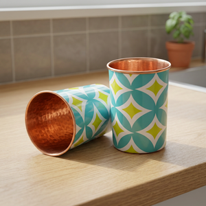Verre à double paroi moderne en métal avec motif géométrique bleu-vert pour boissons chaudes de fête pour adultes - Product Image 3