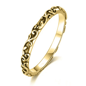 Anello nuziale in acciaio inossidabile H429, placcato argento antico, con motivo vegetale, unisex, per matrimonio - Product Image 2