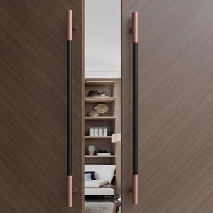 Manija de puerta de vidrio para <span class=keywords><strong>hotel</strong></span>, con textura moleteada, resistente, para puertas correderas de entrada de madera grande, en negro y oro rosa. - Product Image 5