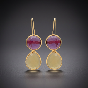 Rehaussez votre style avec la beauté éclatante des boucles d'oreilles tendance en tourmaline rose hydro et améthyste verte hydro plaquées or 24 carats - Product Image 2