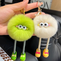 Schattig nep rex konijnenbont pluizig monster pluche sleutelhanger harige elf pop tas charme met benen & schoentjes Kawaii pom pom sleutelhanger
