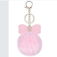 Porte-clés boule en fausse fourrure, nœud en strass doux, ornement créatif tendance, pendentif de sac