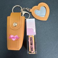 Nouveau Porte-clés en cuir tendance pour rouge à lèvres liquide, étui à baume à lèvres avec miroir de maquillage, sac à rouge à lèvres élégant pour femme, idéal pour l'été