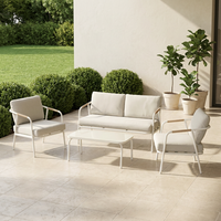 Ensemble de conversation moderne 4 pièces pour extérieur, structure métallique, rotin PE, accoudoirs, coussins imperméables, comprenant un canapé deux places et 2 chaises
