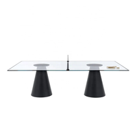 Ensemble de table de ping-pong moderne 2-en-1 avec base en acier inoxydable et plateau en verre trempé, écologique, durable, pour le sport en intérieur/extérieur