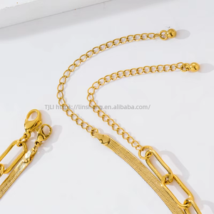 Back <b>Chain</b> Flat Snake <b>Chain</b> Necklace, 18K Gold Plated <b>Copper</b> Jewelry Stainless Steel Jewelry Plus Extension <b>Chain</b> Tanjing - Product Image 2