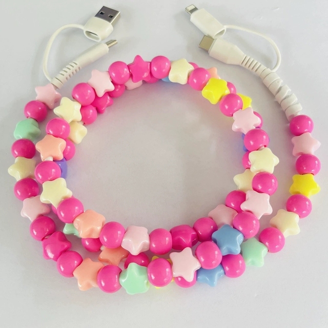 2026 New Boutique Accessory Flora Flower Pink Star Shape Beaded Design Type-C USB Cable Computer Phone Fast Charging YuAn