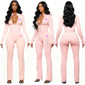 Ensemble survêtement <span class=keywords><strong>femme</strong></span> en molleton de coton de haute qualité, veste zippée ajustée et pantalon de survêtement, vêtements de sport, deux pièces - Product Image 3