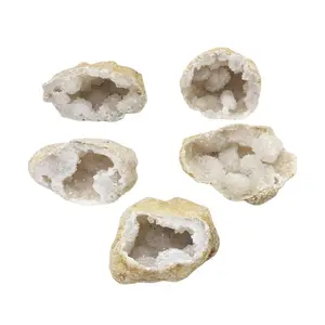 Wholesale natural white crystal raw stone mini hollow agate geode raw ore corporeal white geode mine ornament