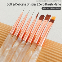 Ensemble de 7 pinceaux à ongles en acrylique avec incrustations dorées, sans traces de pinceaux, pour des traçages délicats, pinceaux de manucure pour salon