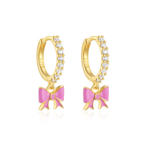 ROXI Pendientes de Aro con Colgante de Lazo Rosa Estilo Verano para Niña, Plata de Ley 925, con Lazo de Zirconia Incrustada S925 - Product Image 1