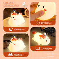 Lampu Malam Silikon Unicorn Kartun Lucu dengan Remote Control, Timer, Dapat Diredupkan, Lampu LED Hangat, Dapat Diisi Ulang USB untuk Hadiah Kamar Tidur Anak