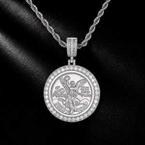 Collier Hip Hop pour Homme, Pendentif en forme de pièce de <span class=keywords><strong>50</strong></span> Peso Mexicain, motif Ange de la Liberté, entièrement micro-pavé de zircon, bijoux bling-bling, vente en gros - Product Image 6