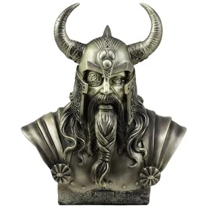 Groothandel Noorse Mythologie Chief God Odin Heerser Hars Home Decoratie Buste Standbeeld Koud Gegoten Viking Beeldje Bronzen Sculptuur