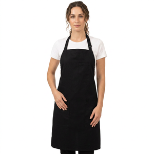 Tablier noir classique avec poches, en coton tissé, lavable en machine, pour la cuisine et l'usage quotidien - Product Image 1