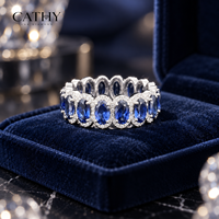 Bague d'éternité personnalisable en diamant de laboratoire ovale bleu avec halo de pierres précieuses, écologique, certifiée IGI, bijoux de mariée raffinés