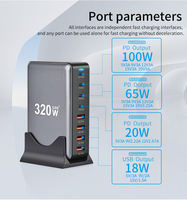Stasiun pengisian daya Super cepat, 320w Gan Tipe C 4c4a Multiport untuk semua ponsel untuk Laptop Usb C pengisi daya Desktop