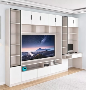 Custom Modern <strong>TV</strong> <strong>Stand</strong> with <strong>Desk</strong> Combo Floor Mount Living Room Furniture Storage Cabinet with Melamine for Small Spaces - Product Image 6