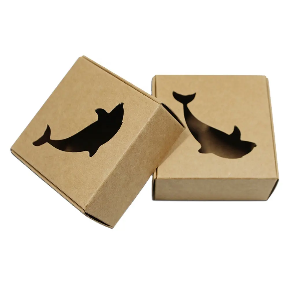 Groothandel Clover Dolfijn Vorm Venster Bruin Kraftpapier Dozen Vouwen Verpakking Voor Feestartikelen Taart Desserts Little Gift