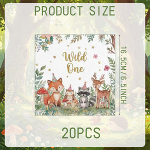 Serviettes d'<span class=keywords><strong>anniversaire</strong></span> sur le thème des animaux de la forêt Wild One, serviettes en papier jetables pour enfants, pour la 1ère <span class=keywords><strong>anniversaire</strong></span>, la fête de naissance, la décoration de fête - Product Image 3