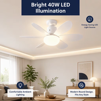 Ventilateur de plafond avec télécommande, 6 pales, 3 vitesses, lumière à intensité variable, LED 40W, 20,5 pouces, blanc, moderne, mini, pour chambre à coucher, salon, salle à manger