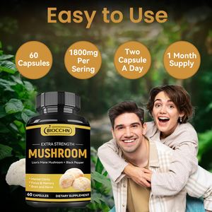 Kapsul Jamur Lions Mane Herbal Label Pribadi untuk Dewasa dengan Ekstrak Lada Hitam untuk Mendukung Kognisi & Fokus Otak - Product Image 2