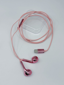 Auriculares con cable cromados, auriculares con cable tipo C, auriculares con cable tipo C color rosa, auriculares metálicos con cable tipo C, auriculares con cable cromados - Product Image 3