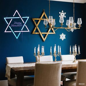 Insegna al Neon di Hanukkah, Stella di David con Gradiente Rosa-Blu, Luce LED con Scritta 'Happy Hanukkah', Insegne al Neon Personalizzate - Product Image 4