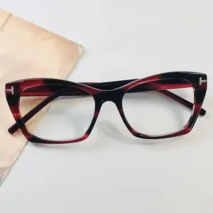 99014 Tom Ford gran marca misma tendencia japonesa de los hombres alfabeto hecho a mano puro ojo de gato gafas marco gafas en stock