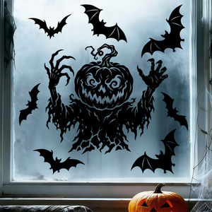 Autocollants statiques d'Halloween en gros pour fenêtres : Têtes de citrouille effrayantes, hommes zombies, chauves-souris – Décorations amovibles pour fêtes d'Halloween - Product Image 1