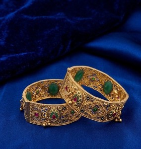 DIVYORO Bracelet Classique en Or Antique avec Accents de Pierres Précieuses Multicolores, Bijoux de Mariée pour Femme, Cérémonie de Mariage, Festif, 85g 2/4 - Product Image 2