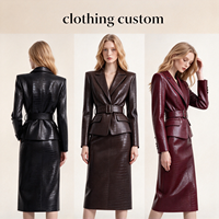 Ensemble jupe midi et blazer en similicuir croco pour femme avec ceinture, tenue de bureau élégante