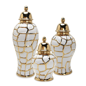 Nuovo Design Vaso in Ceramica Stile Turco Bianco e Oro, Vaso di Lusso Smaltato con Coperchio per Vaso Zenzero e Decorazioni - Product Image 1