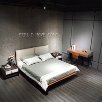 Lit double moderne en cuir italien et acier inoxydable, design de luxe léger, confortable et écologique pour chambre à coucher