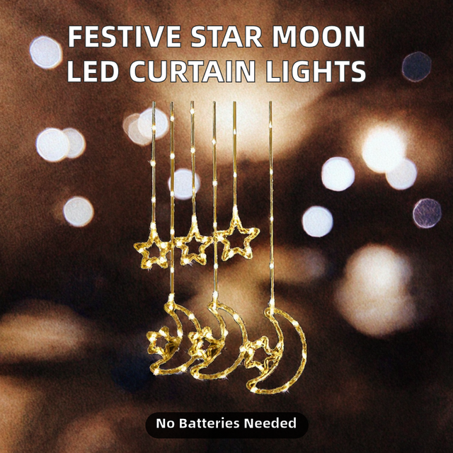 LED String Lights Indoor Home Decor IP65 Rechargeable AC Powered Plastic Window Fairy Lights Moon Star Shape 3M Warm White