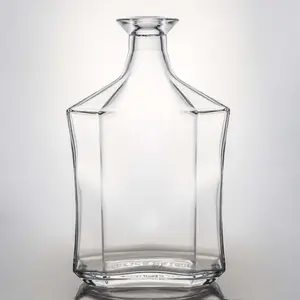 Botella de cristal blanca transparente personalizada de alta calidad 1000ml de gran capacidad para vodka tequila whisky