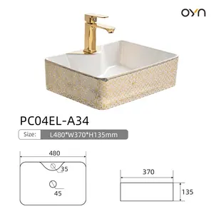 OYN Sanitary Ware Ceramic Wash Basin Luxury Gold Basin For Bathroom Counter Top Wash Basin