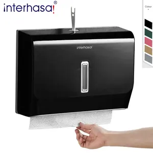 Kitchen M Fold plastic interfold paper towel dispenser Wall Mount selfadhesive c lock black for home bathroom E6006