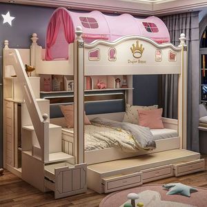 <span class=keywords><strong>Lit</strong></span> superposé pour filles au design français avec <span class=keywords><strong>toboggan</strong></span>, meubles de chambre à coucher pour garçons, conçus pour les appartements d'enfants - Product Image 1