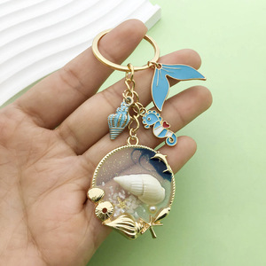 Porte-clés hippocampe bleu et coquillage en alliage de zinc, accessoire de bijoux créatif portable pour cadeau personnel - Product Image 2