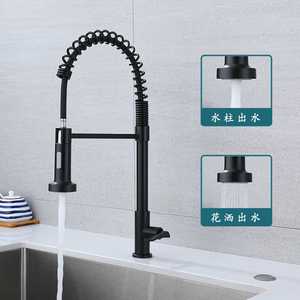 Black Spring 304 Stainless Steel Kitchen Faucet Single Handle Pull Down Modern Deck Mounted YQ60017 - Product Image 1