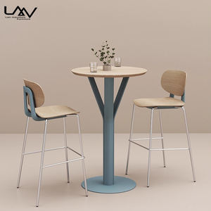 Table à manger moderne et simple pour hôtel restaurant, café, bistro, cadre en métal, dessus en bois, meubles de table ronde verte - Product Image 1